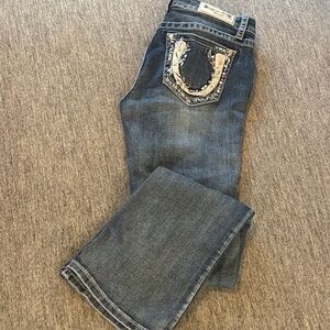 Grace In LA Jeans Easy fit Bootcut Horseshoe Floral Embroidered Fit 28x33”